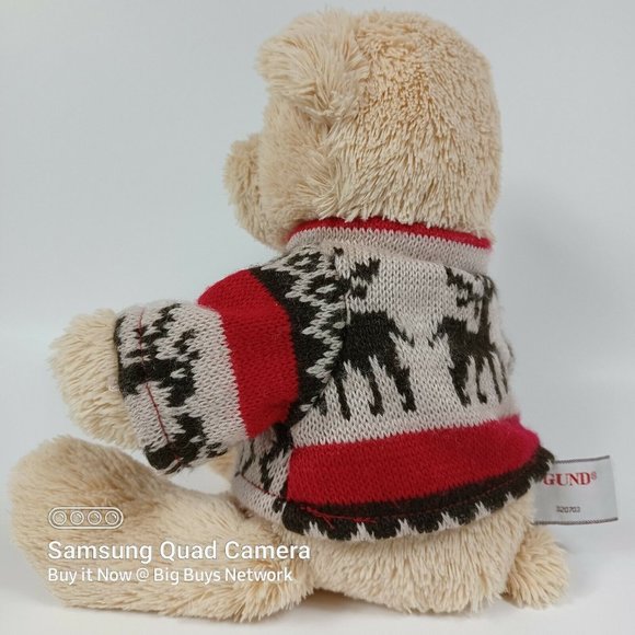 GUND Tan 12" Teddy Bear Plush Brown Thread Nose🧸 in Knit Reindeer Art  Sweater - Picture 2 of 12
